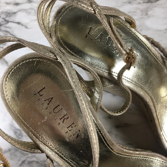 Lauren Ralph Lauren Gold Espadrille Wedge Sandals - Picture 7 of 8